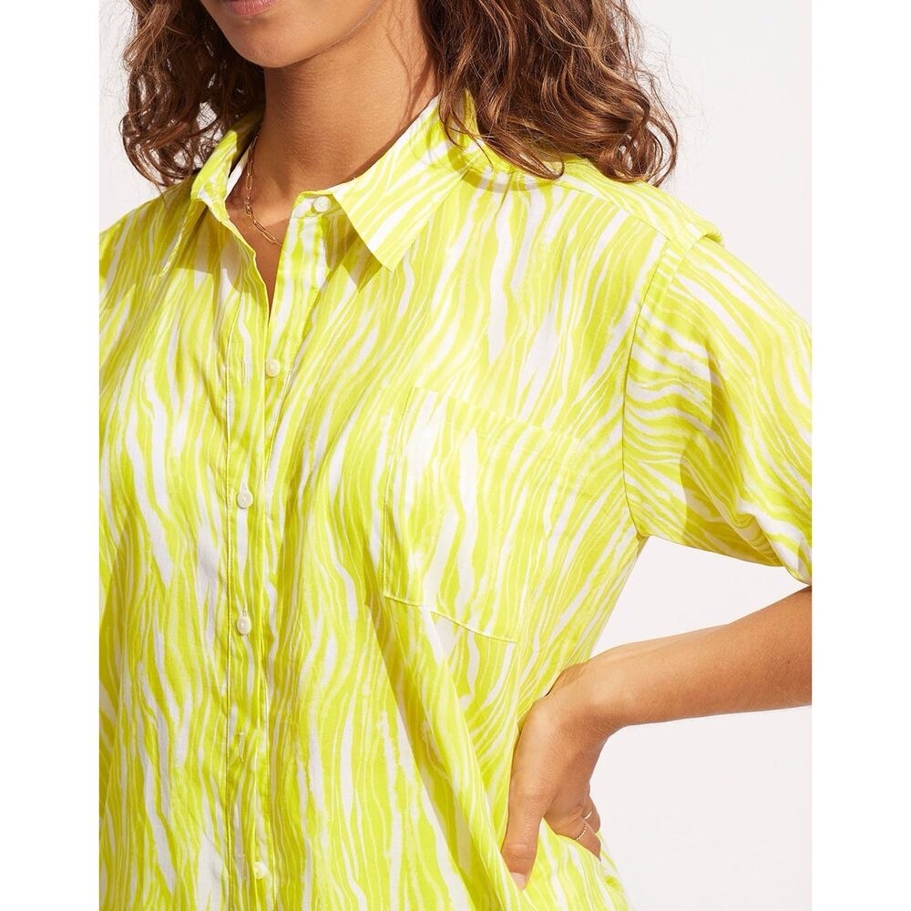 Seafolly Beach Shirt Women’s Small Zebra Resort Coverup In Celery swim - Picture 3 of 10